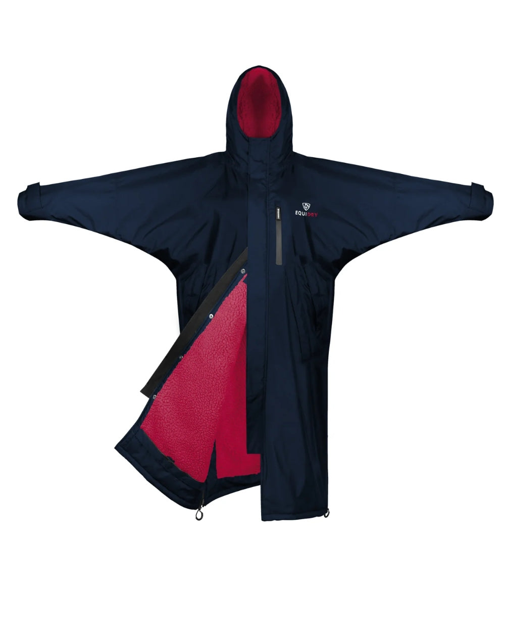 Navy Raspberry coloured Equidry Womens Pro Ride Evolution Thick Fleece With Stowaway Hood on white background