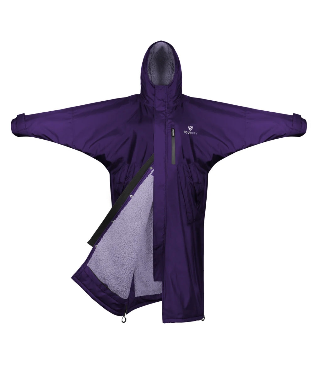 Purple Lilac coloured Equidry Womens Pro Ride Evolution Thick Fleece With Stowaway Hood on white background