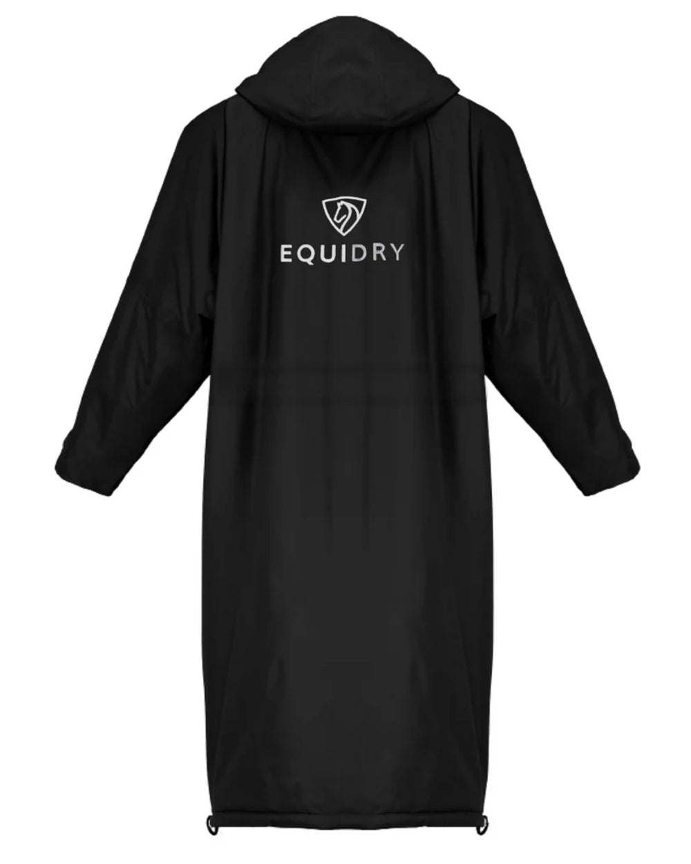 Black coloured Equidry Womens Pro Ride Evolution Thin Fleece Coat With Stowaway Hood on white background