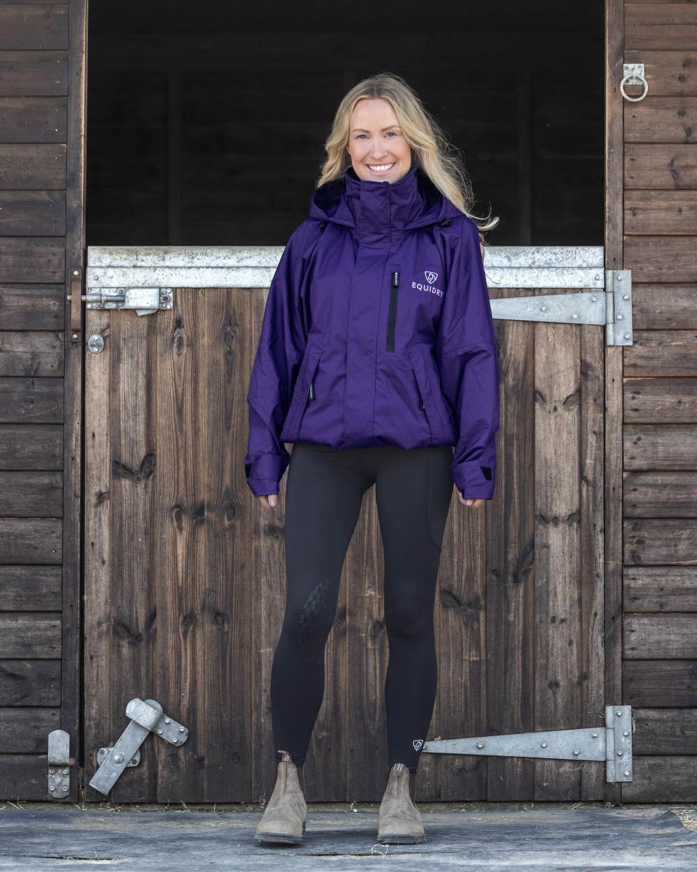 Purple coloured Equidry Womens Shortie Mesh Lining Mac on Stable background