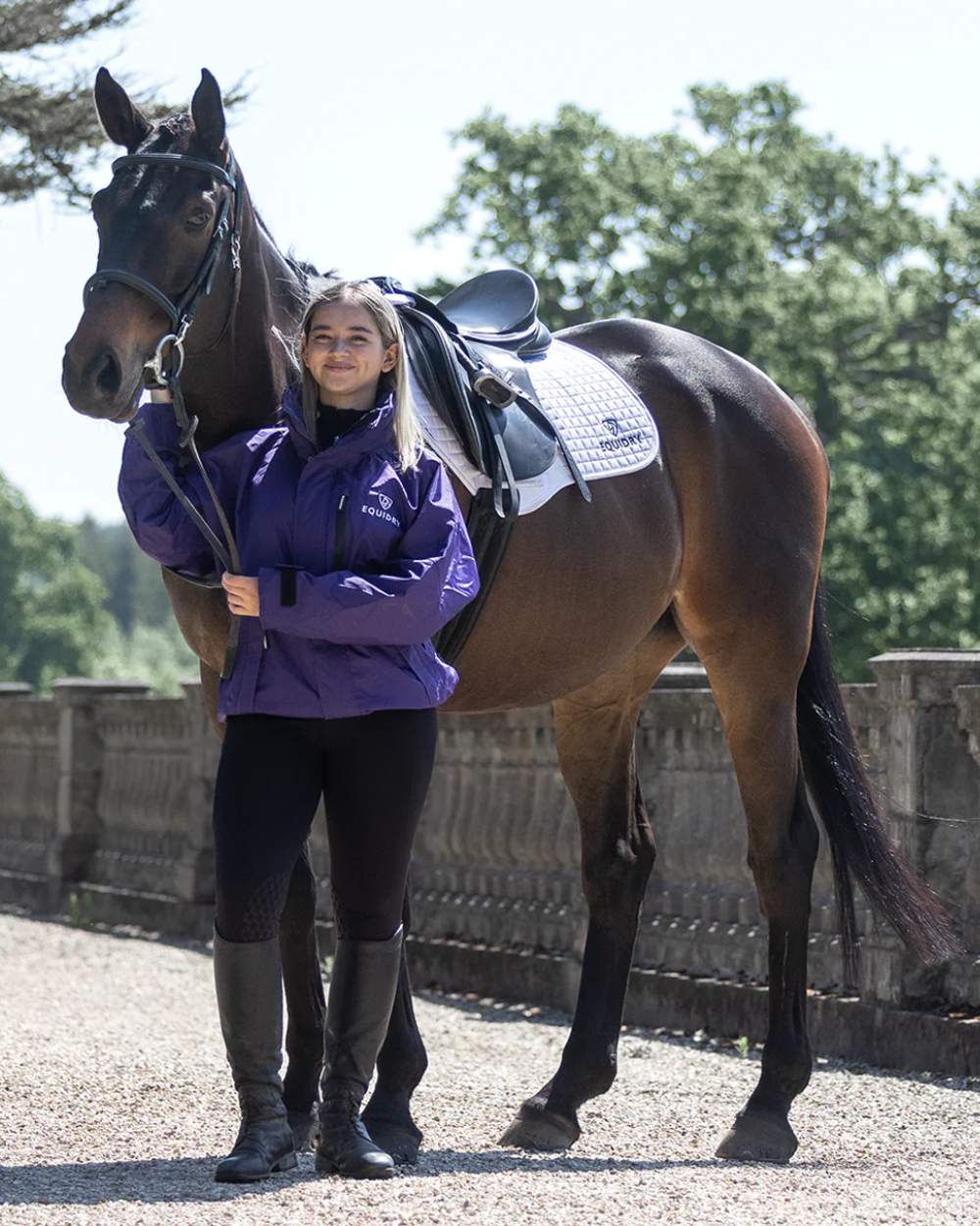 Purple coloured Equidry Womens Shortie Mesh Lining Mac on Stable background