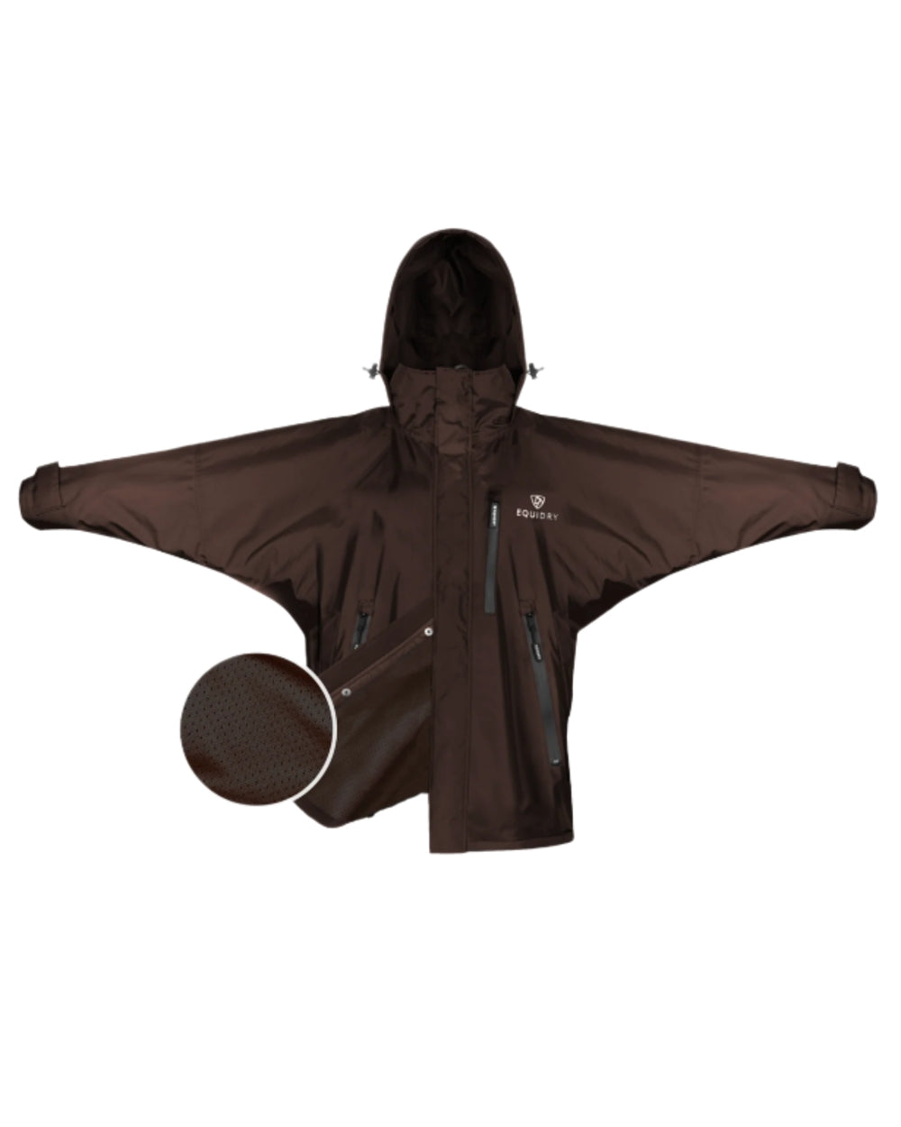 Rich Brown coloured Equidry Womens Shortie Mesh Lining Mac on White background
