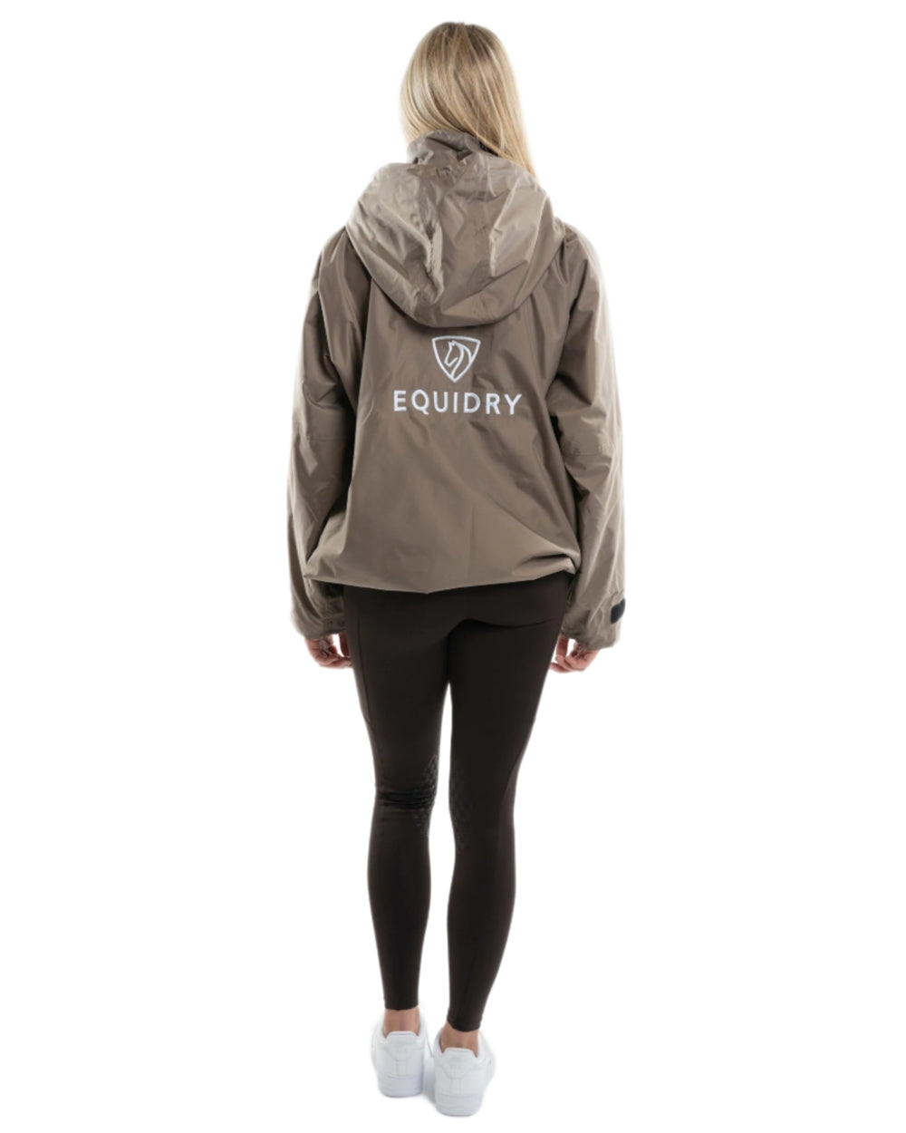 Taupe coloured Equidry Womens Shortie Mesh Lining Mac on white background