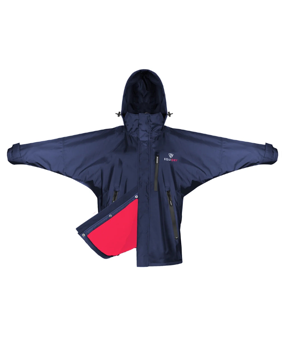 Navy Raspberry Equidry Womens Shortie Thin Fleece Jacket With Stowaway Hood on white background