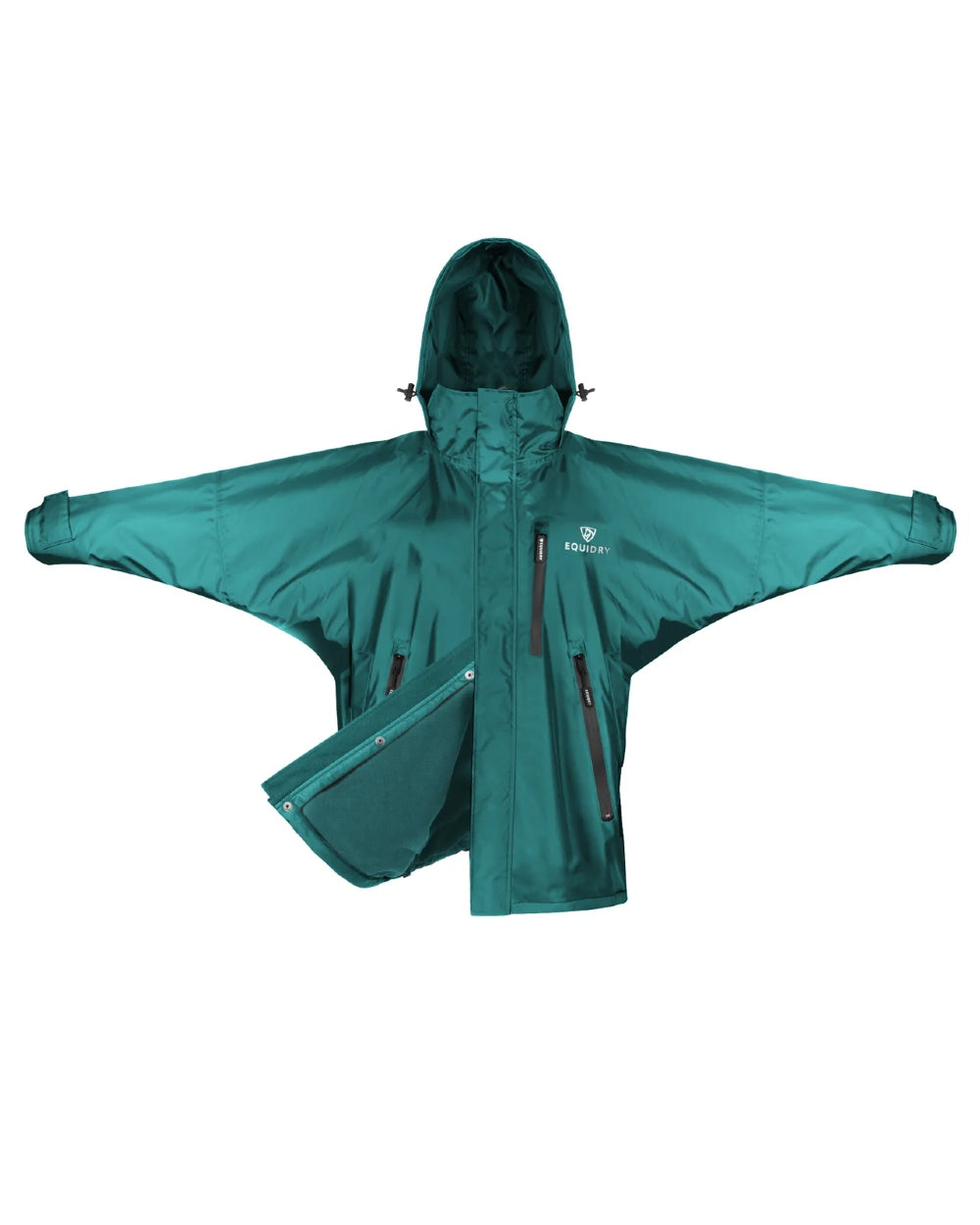 Teal Equidry Womens Shortie Thin Fleece Jacket With Stowaway Hood on white background