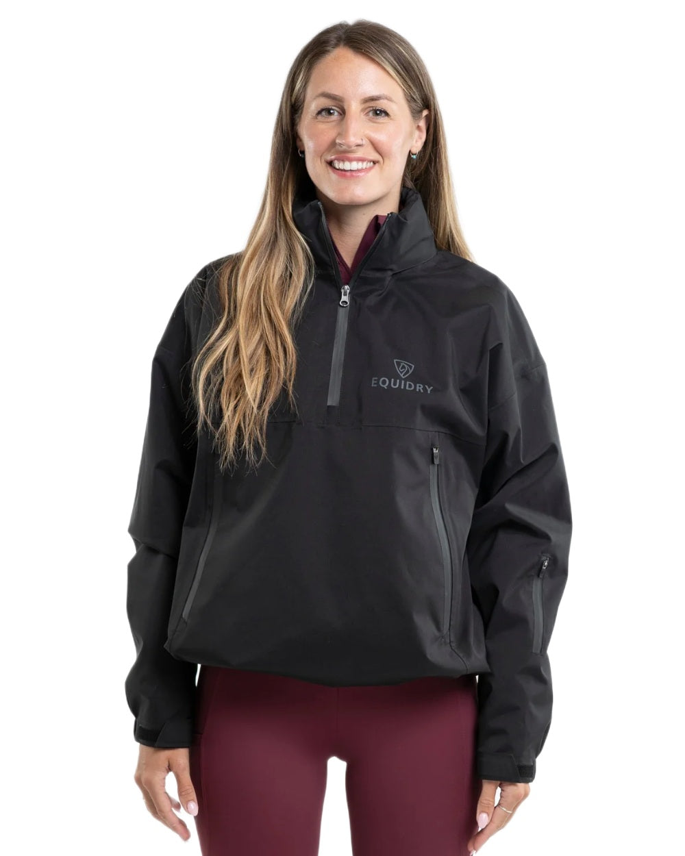 Black coloured Equidry Womens Storm Smock With Velour Lining on white background