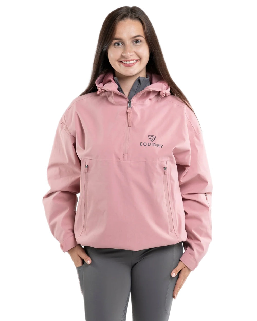 Pink coloured Equidry Womens Storm Smock With Velour Lining on white background