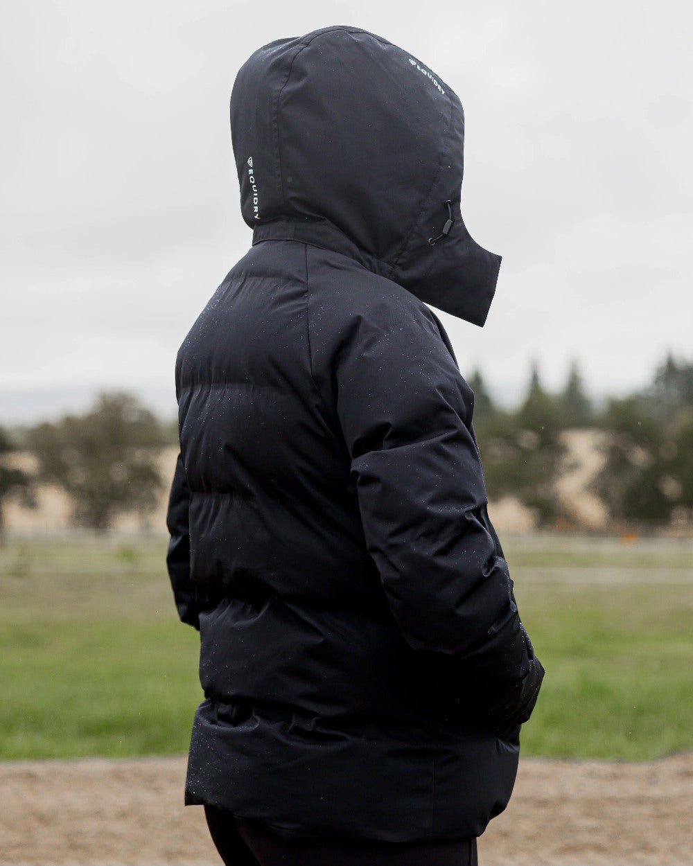 Black Coloured Equidry Womens Talia Waterproof Puffer Jacket on outdoor background