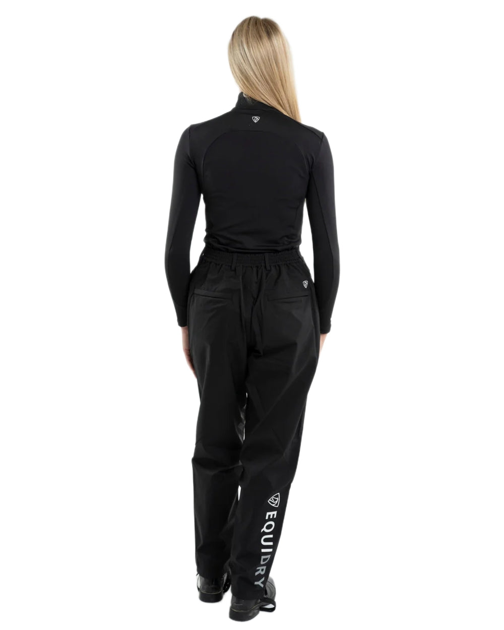 Black coloured Equidry Womens Unlined Waterproof Trousers on white background