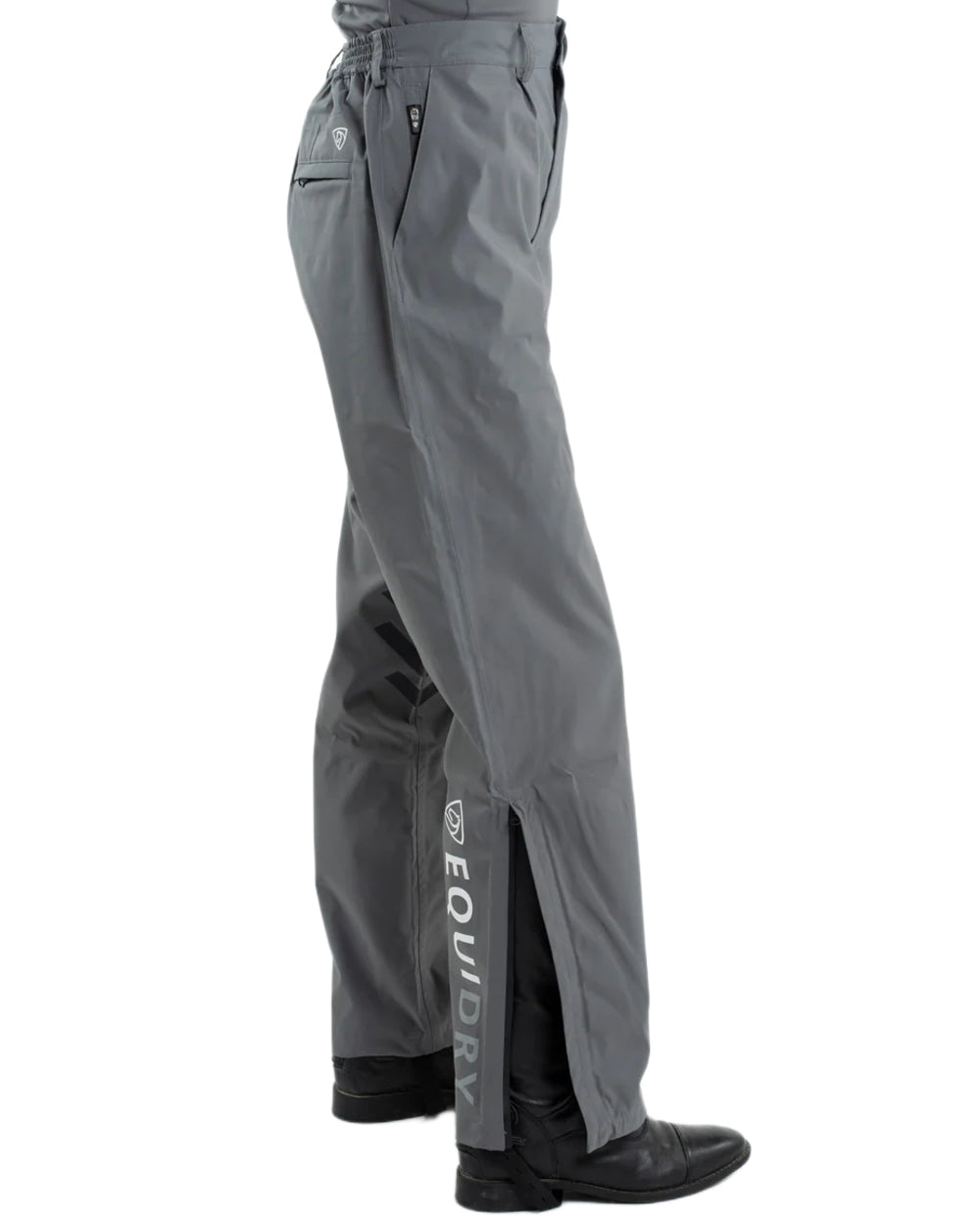 Charcoal coloured Equidry Womens Unlined Waterproof Trousers on white background