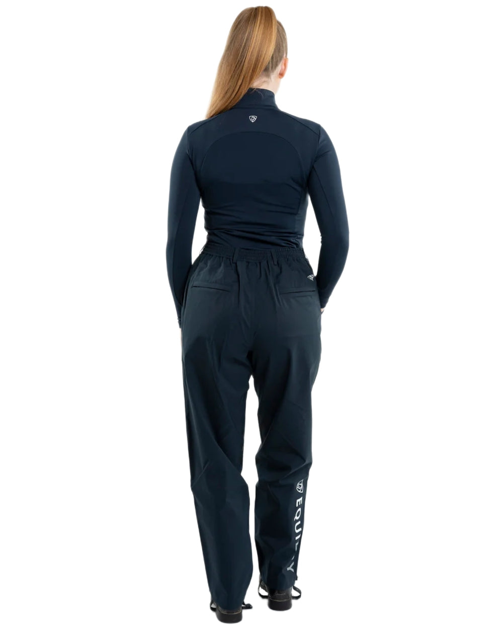 Navy coloured Equidry Womens Unlined Waterproof Trousers on white background