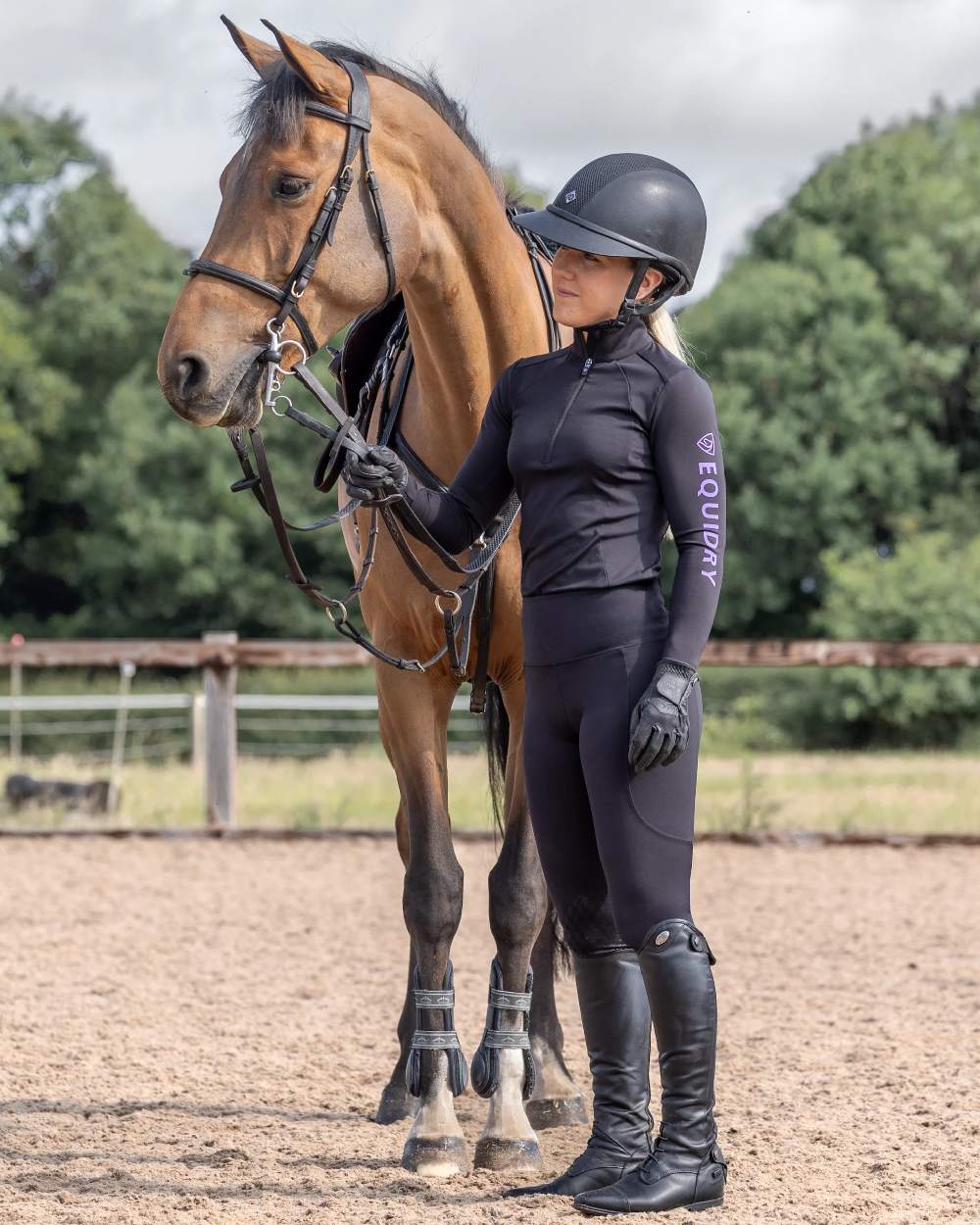Black Lilac Coloured Equidry Womens Water Repellent Base Layer on outdoor background