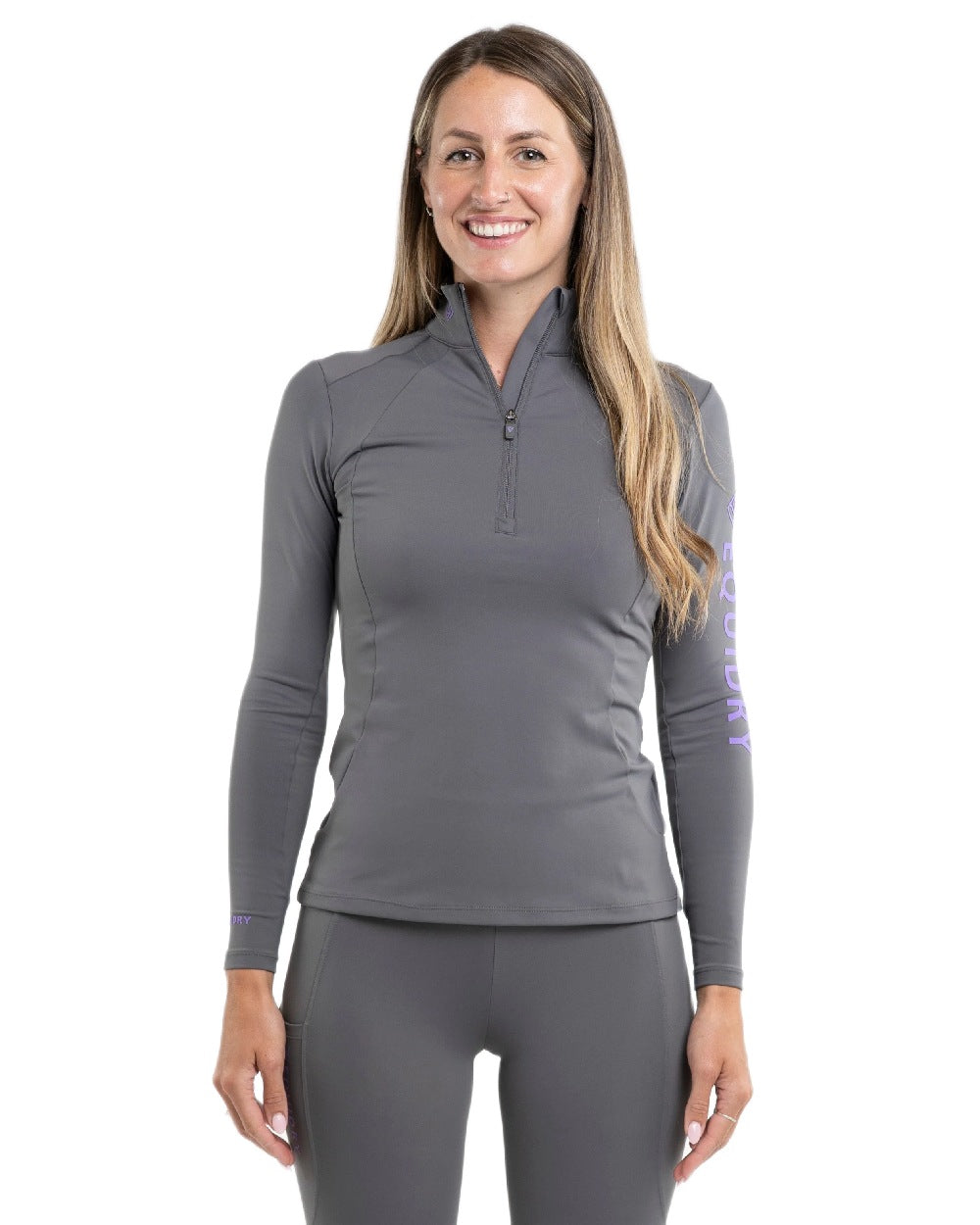 Grey Lilac Coloured Equidry Womens Water Repellent Base Layer on white background