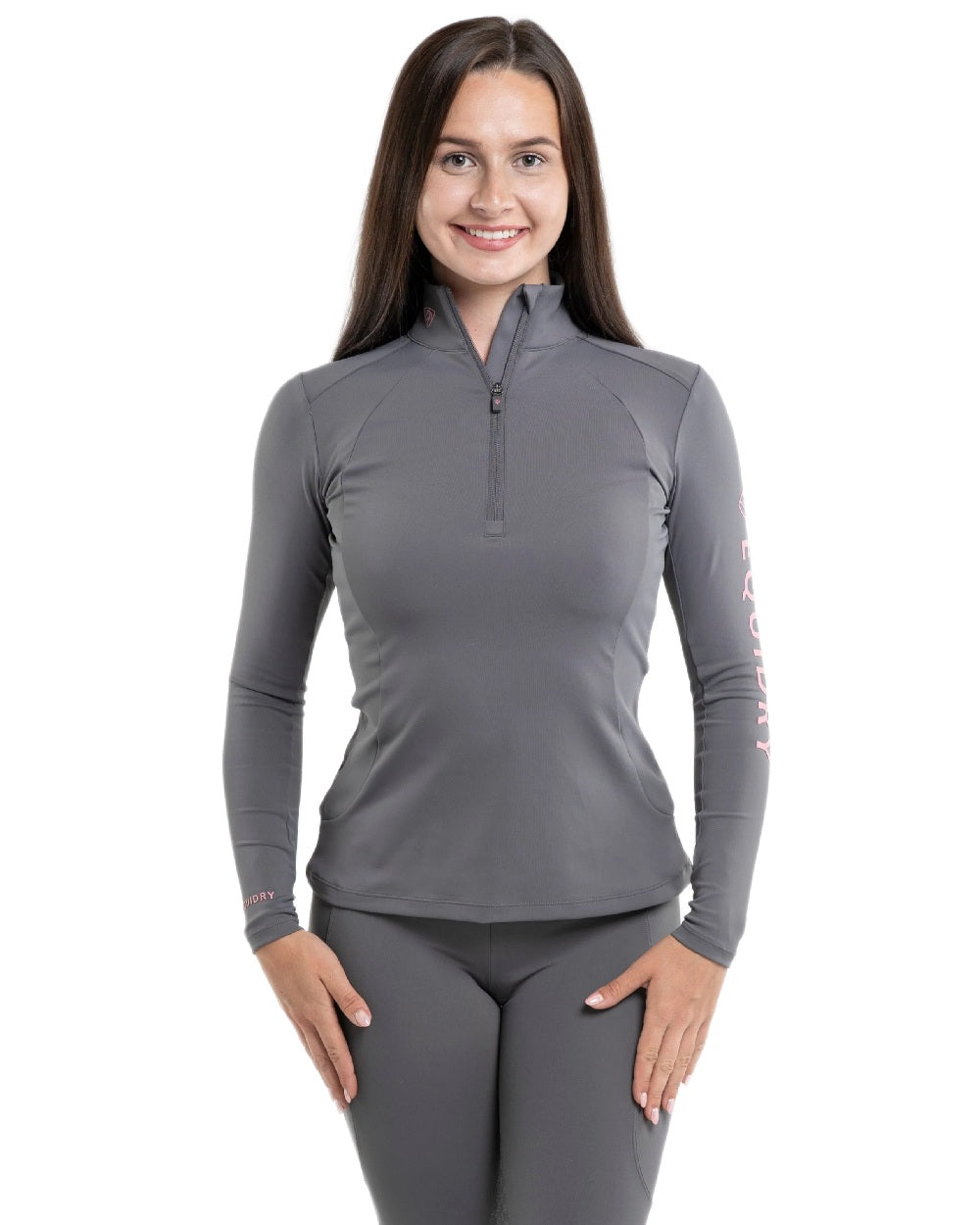 Grey Pale Pink Coloured Equidry Womens Water Repellent Base Layer on white background