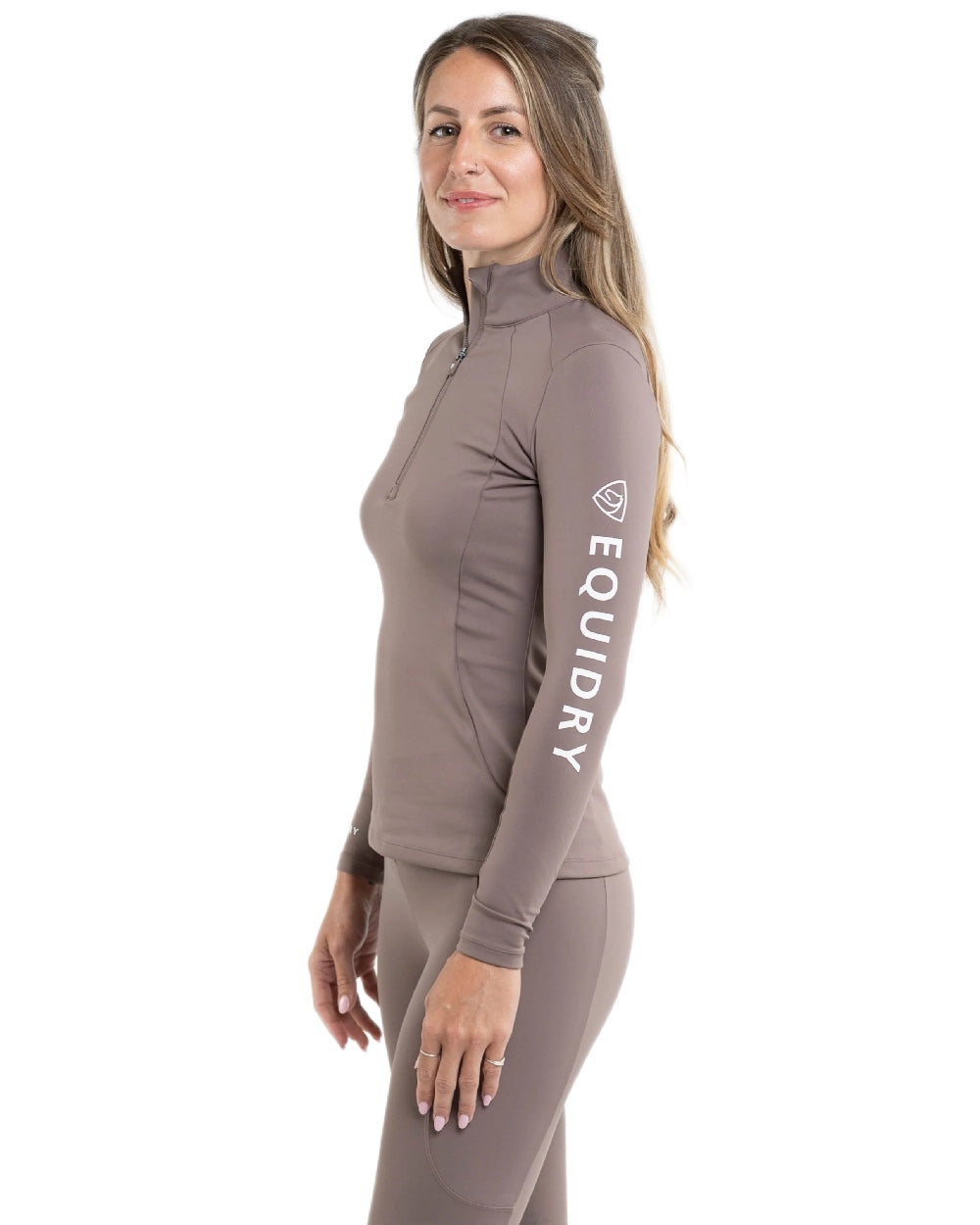 Mocha White Coloured Equidry Womens Water Repellent Base Layer on white background