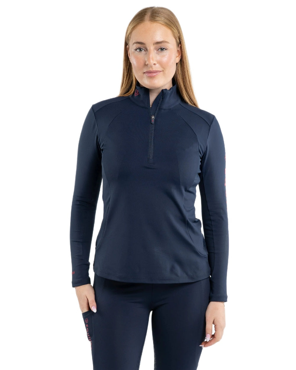 Navy Raspberry Coloured Equidry Womens Water Repellent Base Layer on white background