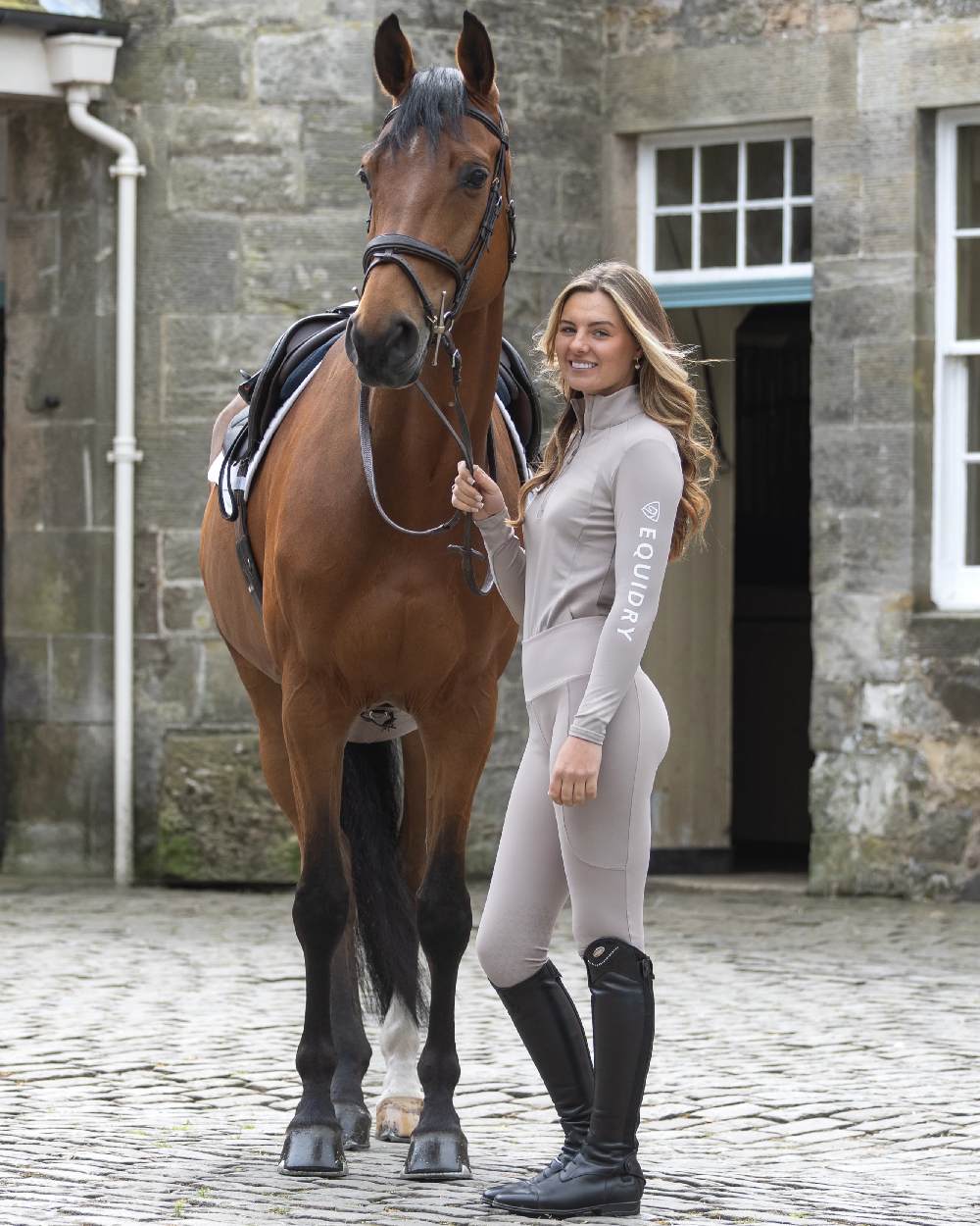 Sand White Coloured Equidry Womens Water Repellent Base Layer on outdoor background