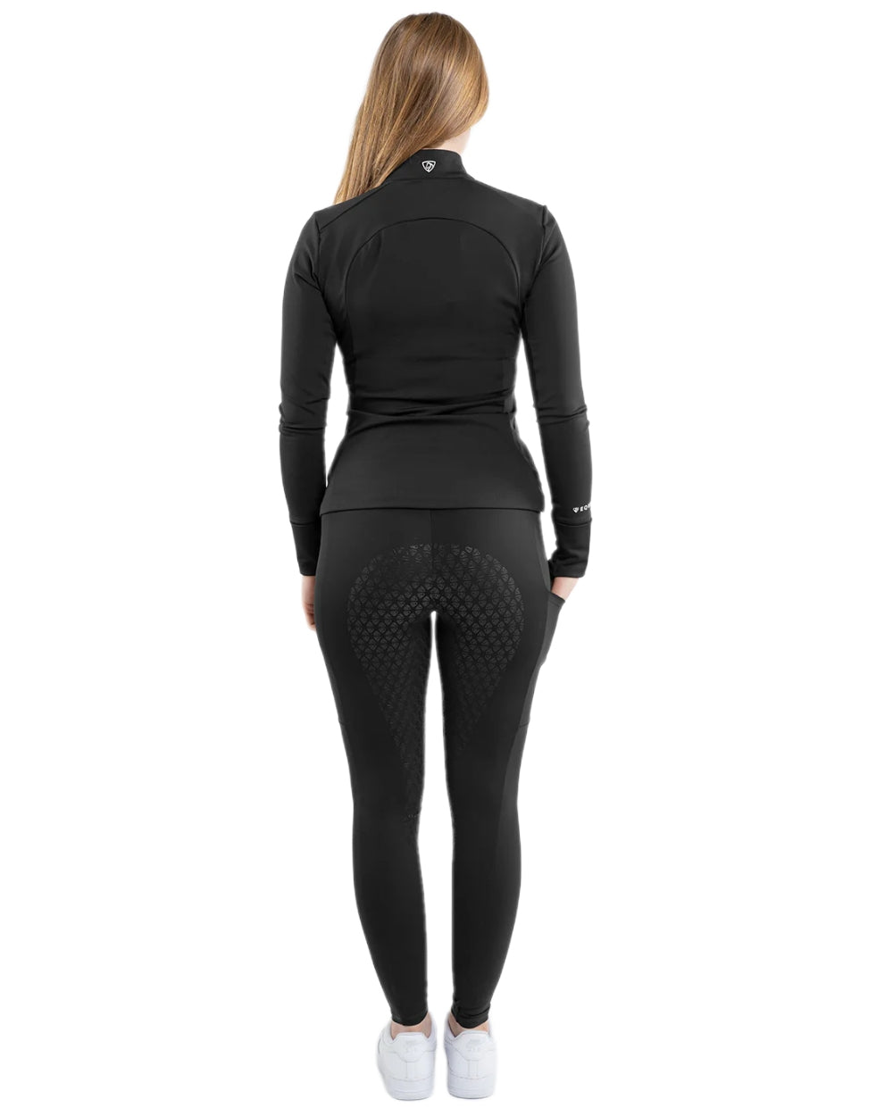 Black White Coloured Equidry Womens Water Repellent Full Seat Leggings on white background