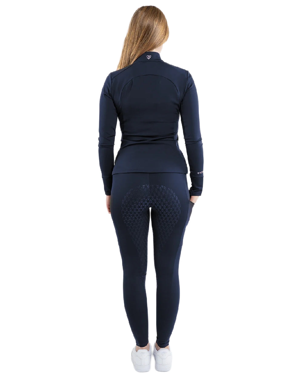Navy Pink Coloured Equidry Womens Water Repellent Full Seat Leggings on white background