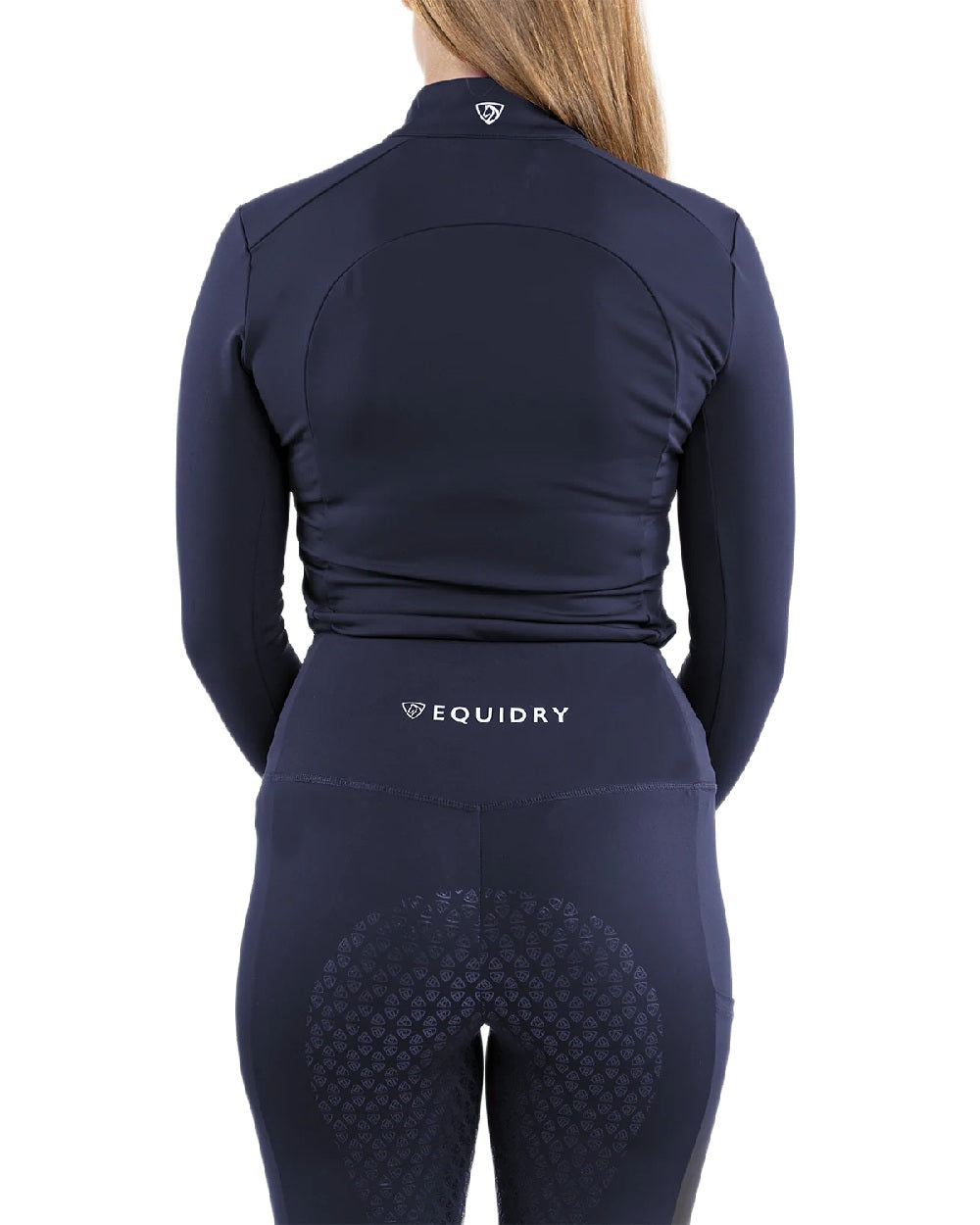 Navy White Coloured Equidry Womens Water Repellent Full Seat Leggings on white background