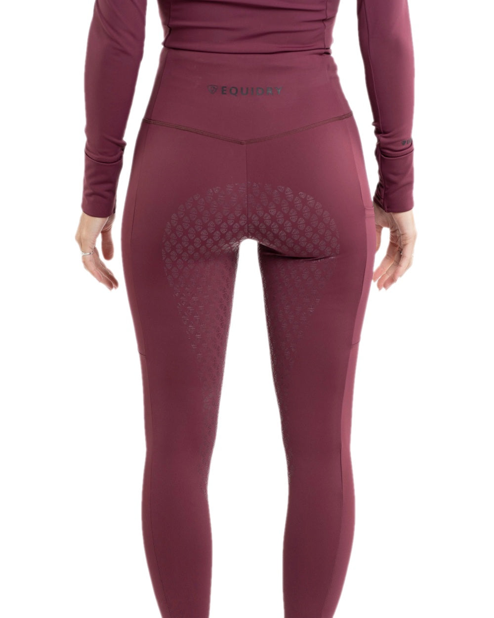 Plum Black Coloured Equidry Womens Water Repellent Full Seat Leggings on white background