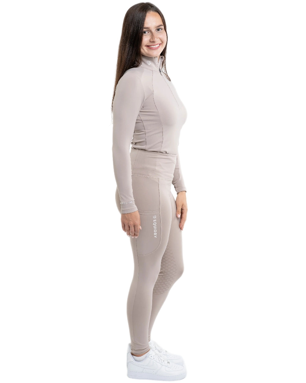 Sand White Coloured Equidry Womens Water Repellent Full Seat Leggings on white background