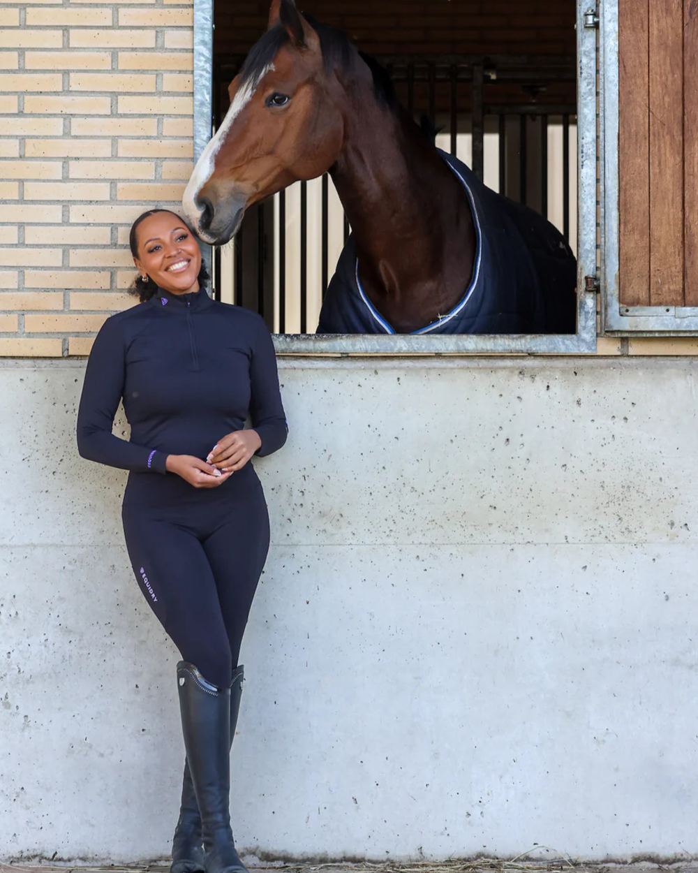 Black Lilac coloured Equidry Womens Water Repellent Leggings on outdoor background