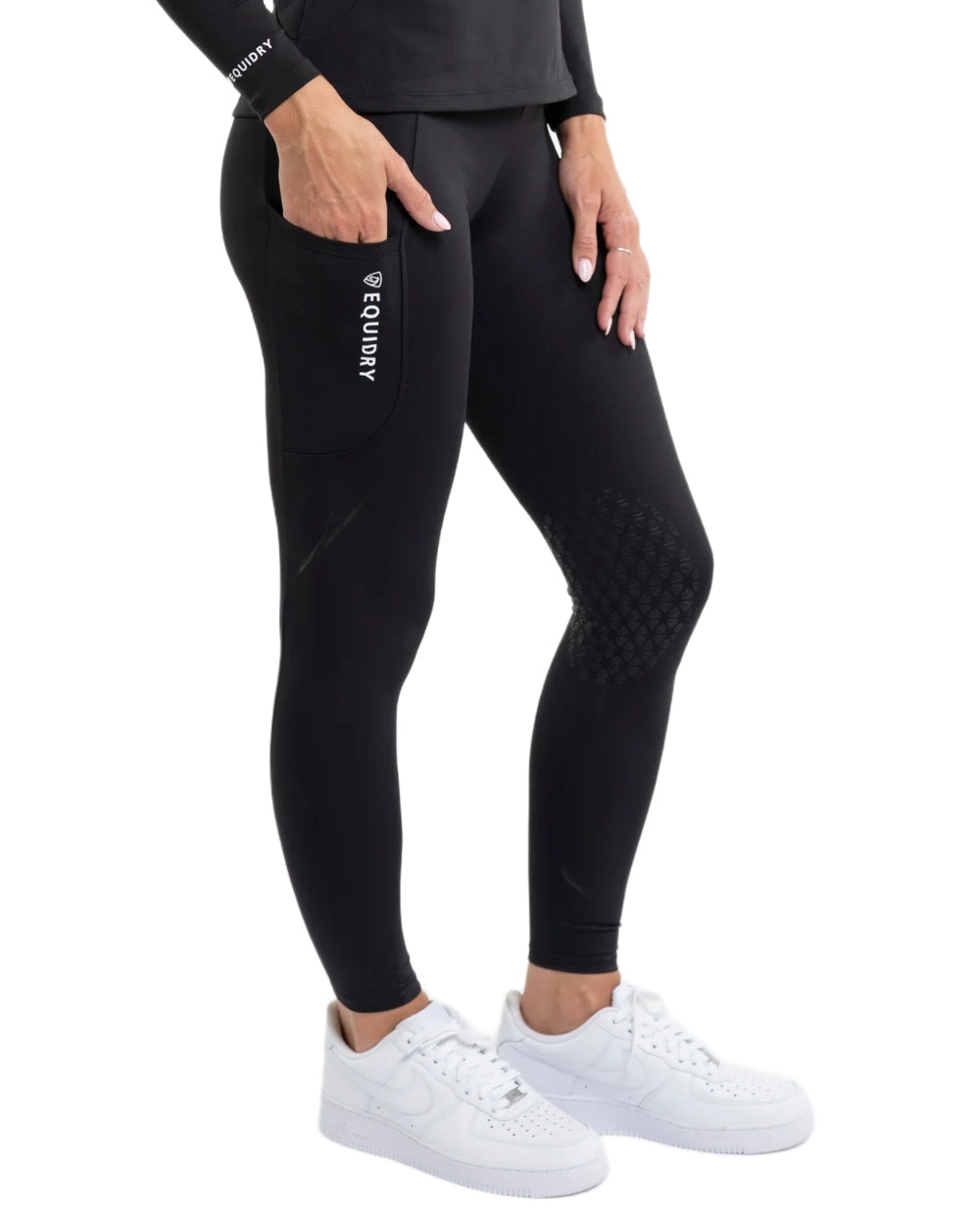 Black White coloured Equidry Womens Water Repellent Leggings on white background