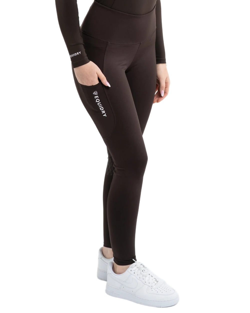 Brown White coloured Equidry Womens Water Repellent Leggings on white background