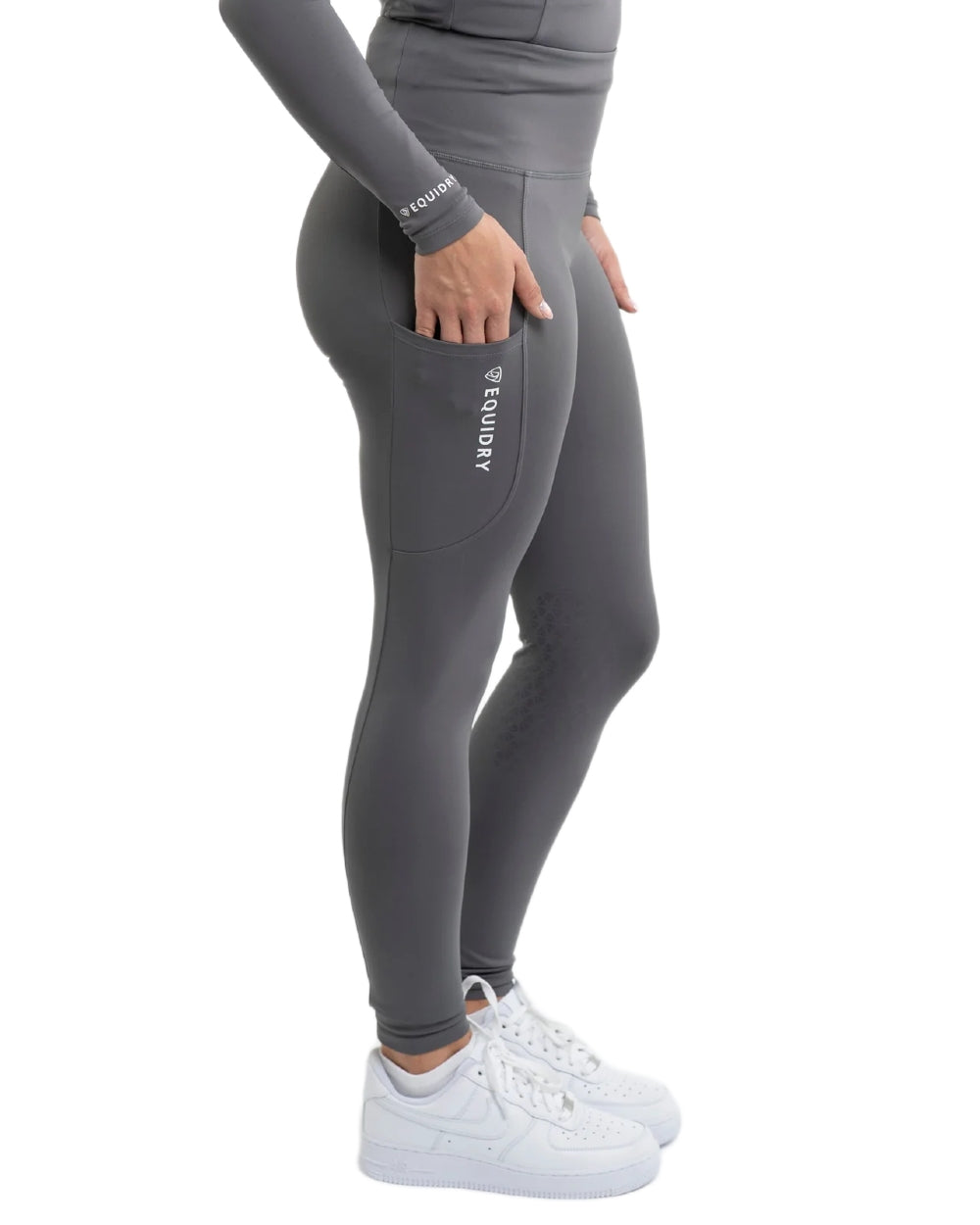 Grey White coloured Equidry Womens Water Repellent Leggings on white background