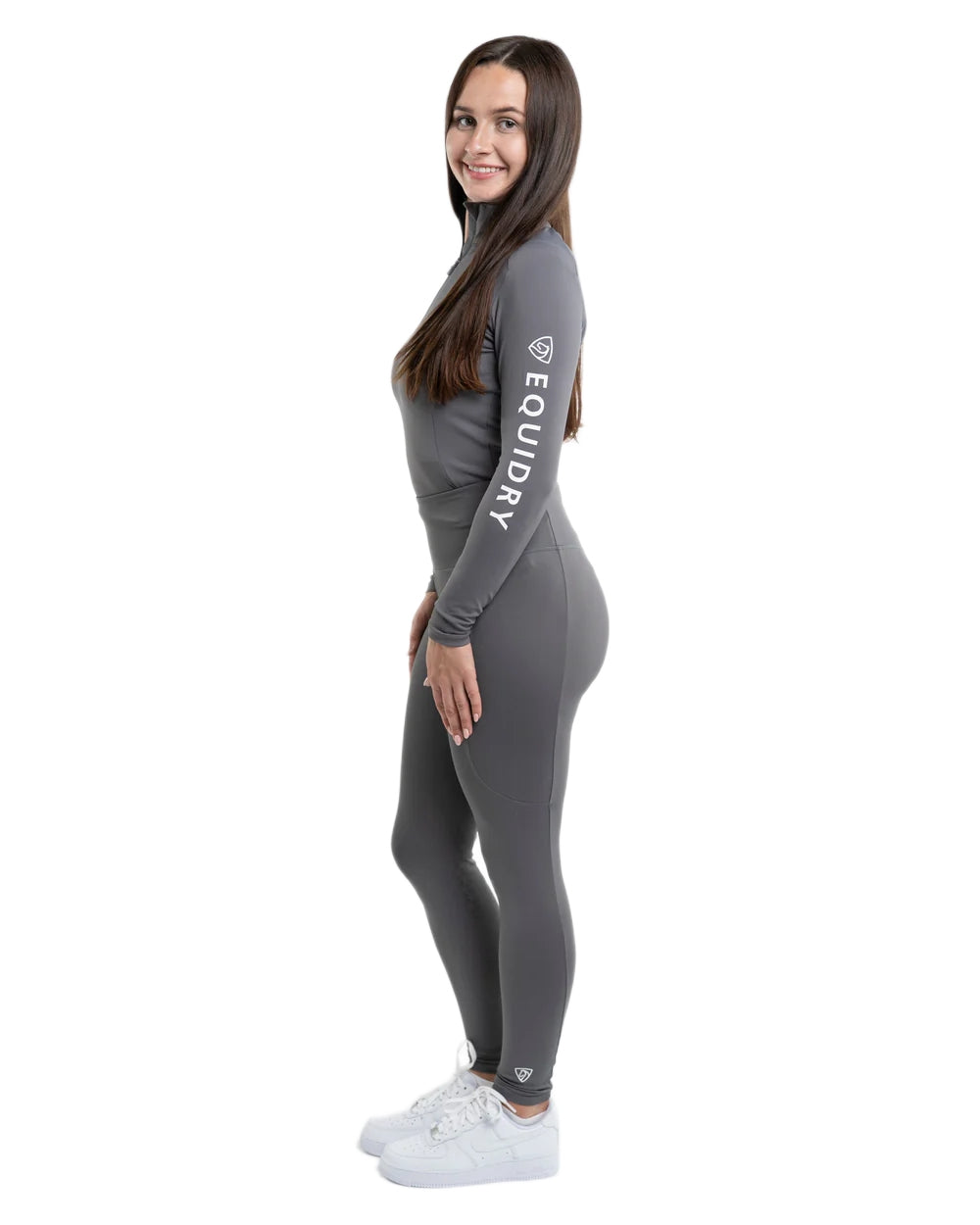 Grey White coloured Equidry Womens Water Repellent Leggings on white background