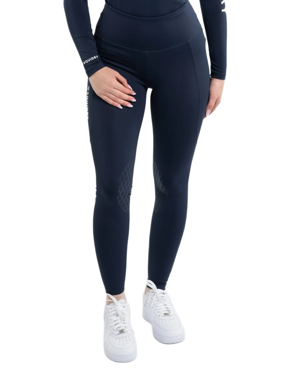 Navy White coloured Equidry Womens Water Repellent Leggings on white background