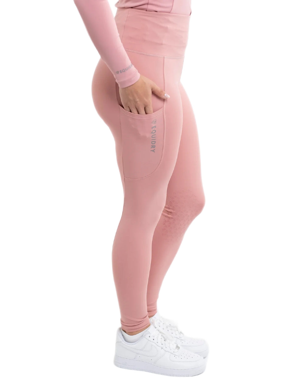 Pale Pink Grey coloured Equidry Womens Water Repellent Leggings on white background