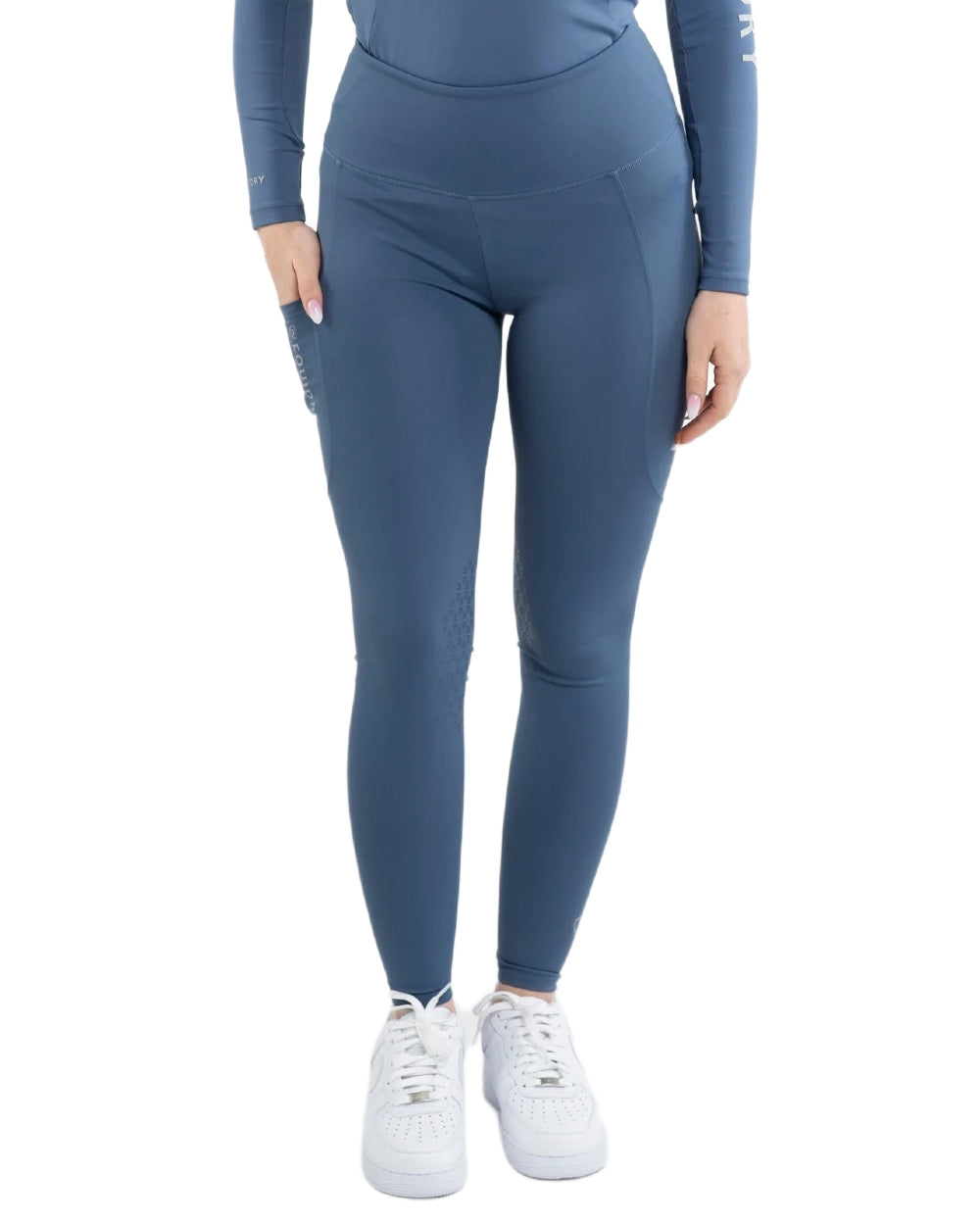 Steel Blue Grey coloured Equidry Womens Water Repellent Leggings on white background