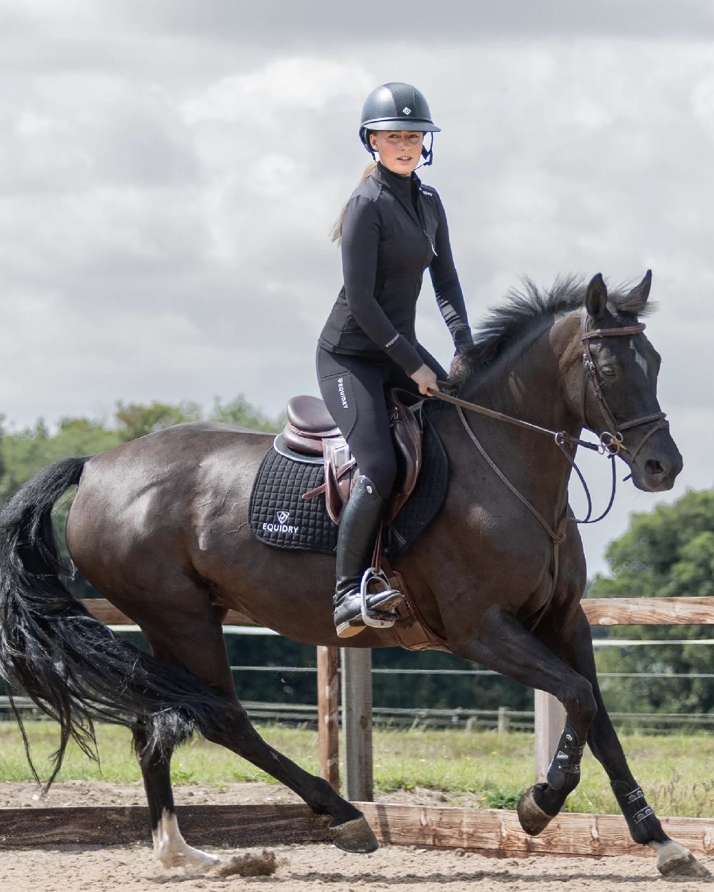 Black White Coloured Equidry Womens Water Repellent Zip Up Top on outdoor background