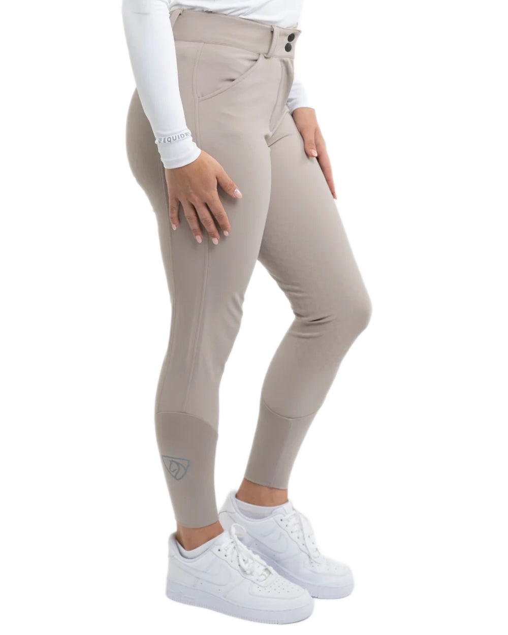 Beige coloured Equidry Womens Waterproof Riding Breeches on white background