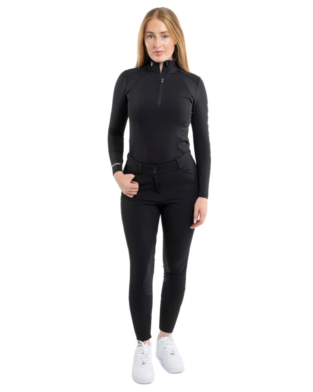 Black coloured Equidry Womens Waterproof Riding Breeches on white background