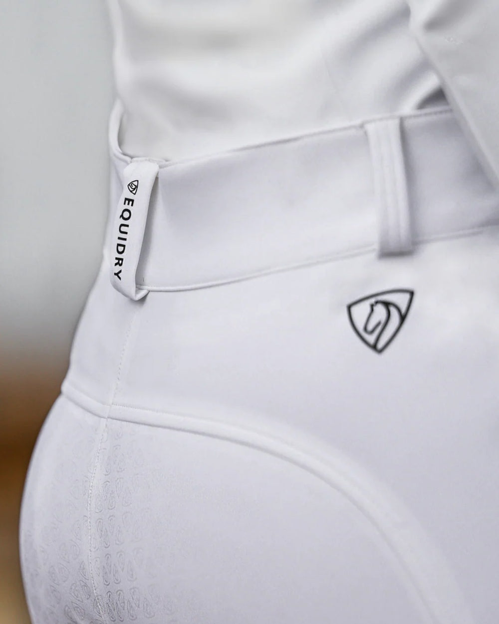 White coloured Equidry Womens Waterproof Riding Breeches on outdoor background
