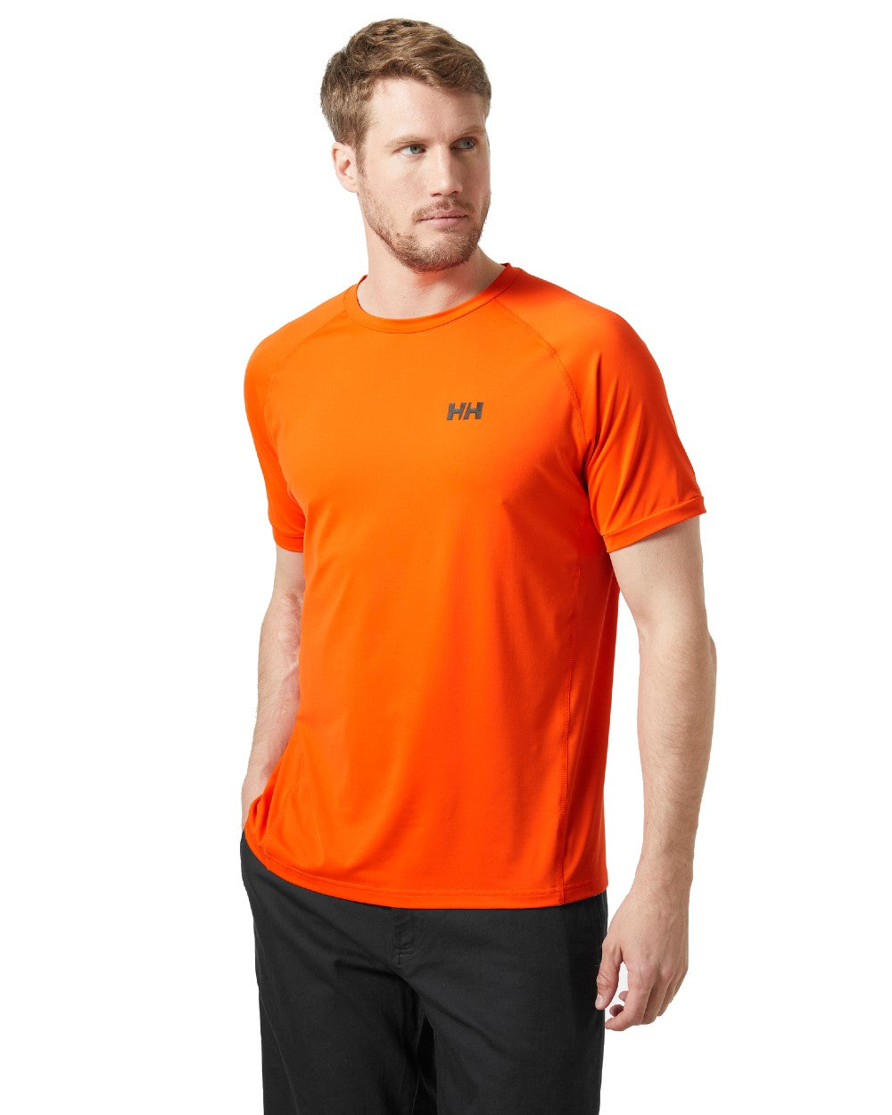 Flame coloured Helly Hansen Mens HP Ocean T-Shirt 2.0 on white background 