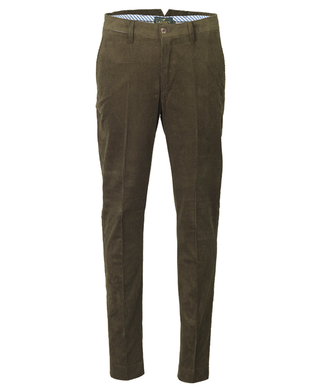 Forest Green Coloured Laksen Mayfair Corduroy Trousers On A White Background 