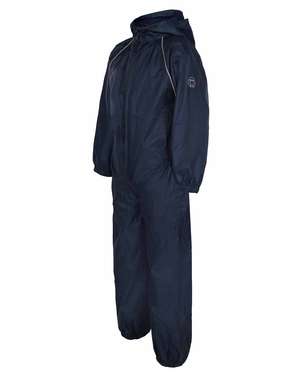 Navy coloured Fort Childrens Splashaway Rainsuit on white background