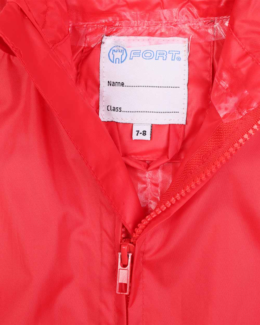 Red coloured Fort Childrens Splashaway Rainsuit on white background