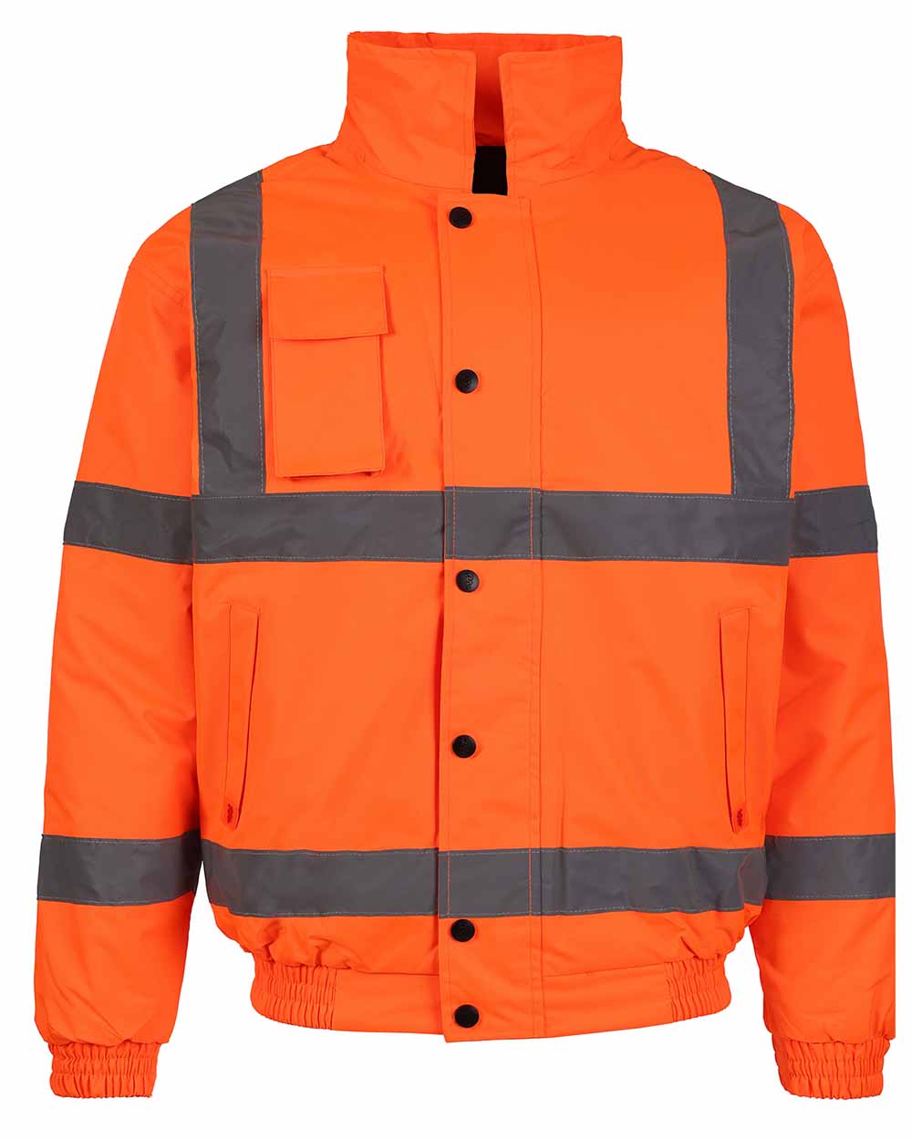 Orange coloured Fort Hi-Vis Waterproof Bomber Jacket on white background