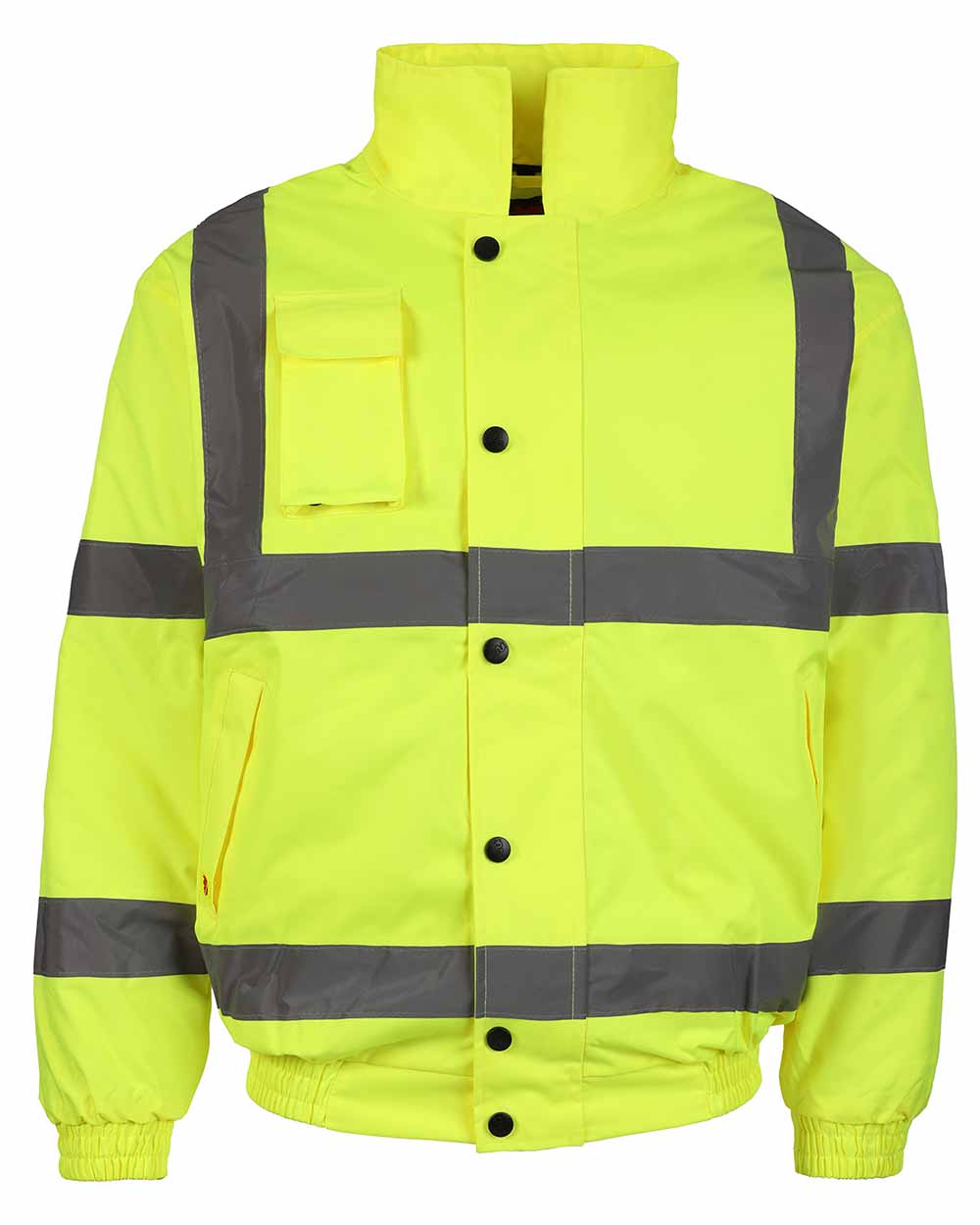 Yellow coloured Fort Hi-Vis Waterproof Bomber Jacket on white background