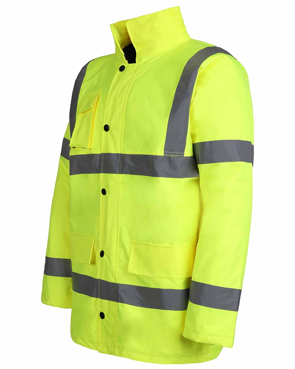 Yellow coloured Fort Workwear Hi-Vis Quilted Jacket on white background