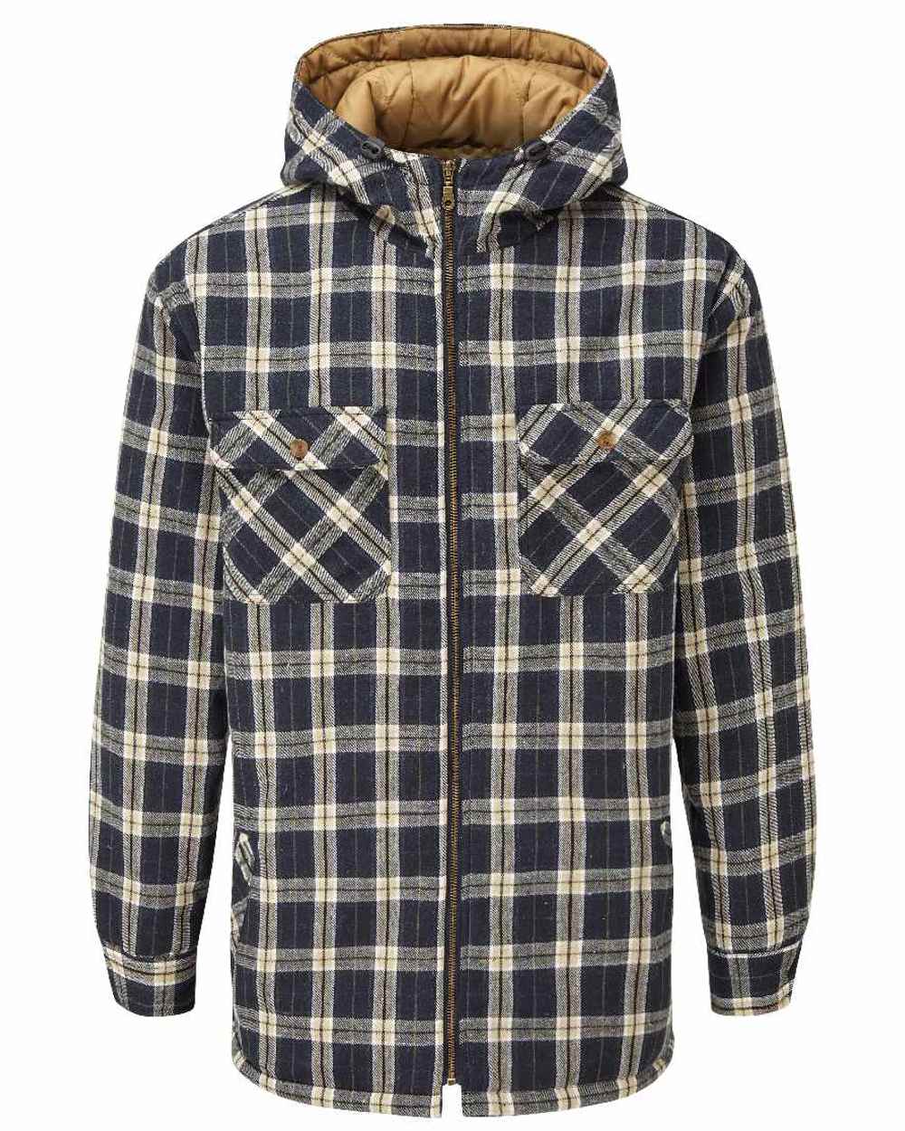 Blue coloured Fort Penarth Sherpa Fleece Lined Tartan Hoodie on white background