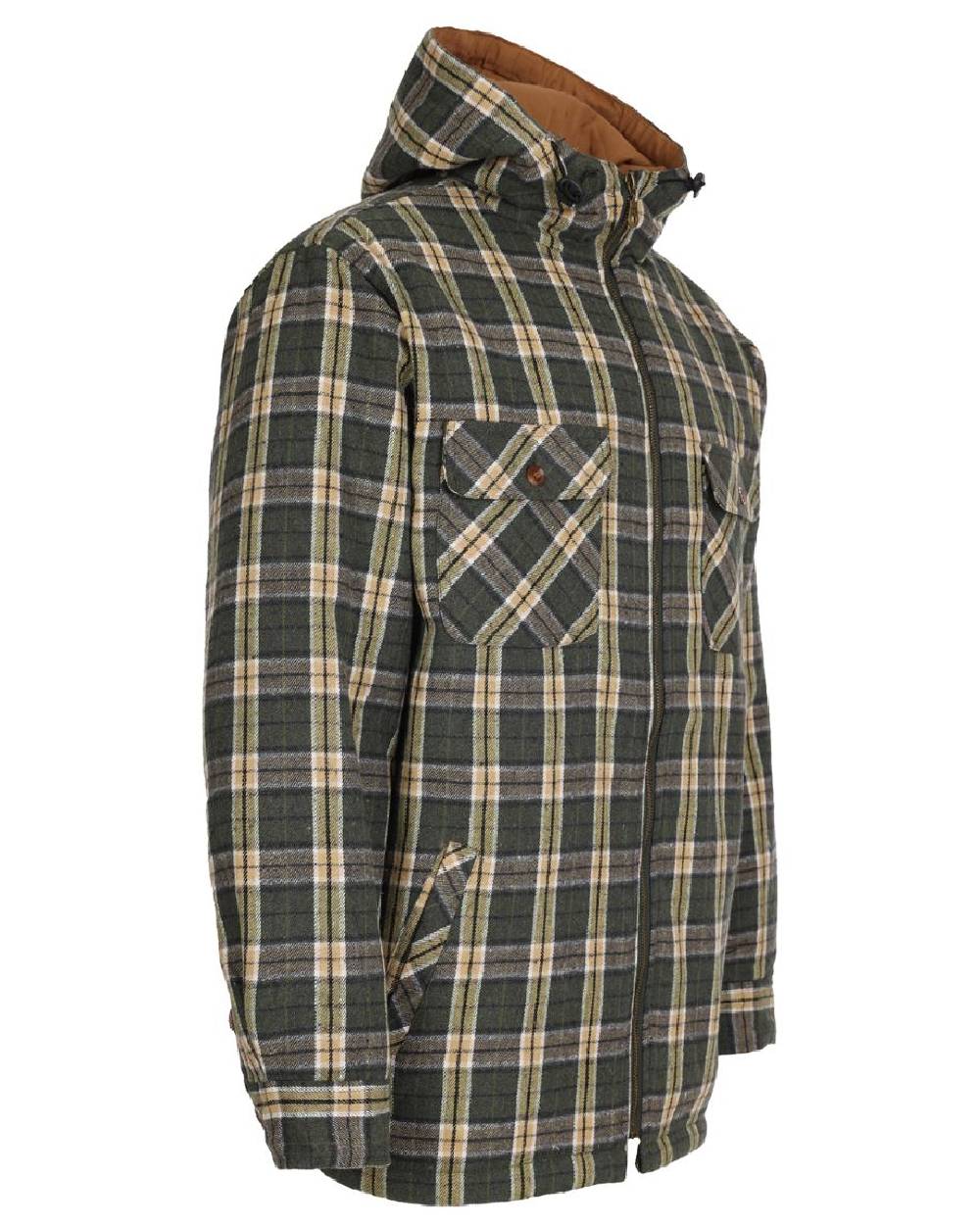 Green coloured Fort Penarth Sherpa Fleece Lined Tartan Hoodie on white background