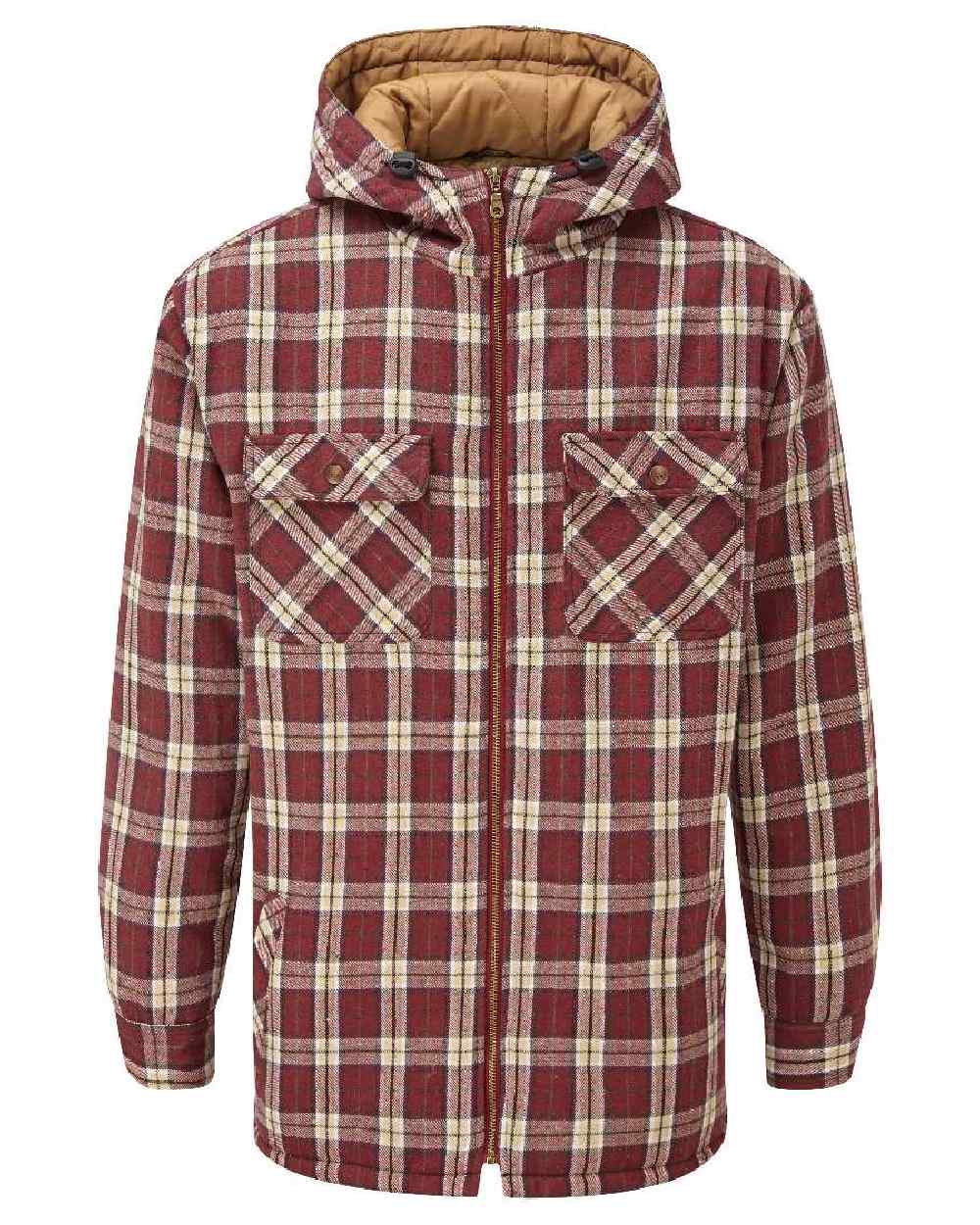 Red coloured Fort Penarth Sherpa Fleece Lined Tartan Hoodie on white background