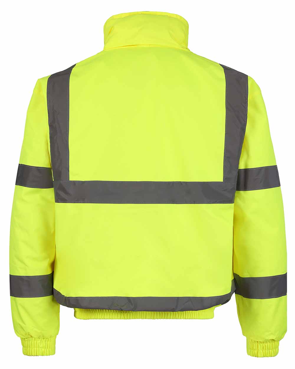 Back view Yellow Fort Hi Vis Waterproof Bomber Jacket with reflective strips in Yellow 