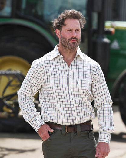 Man wearing Fort Melton Tattersall Check Shirt